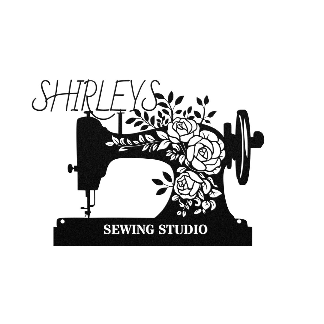 Personalized Sewing Room Metal Sign with Floral Design