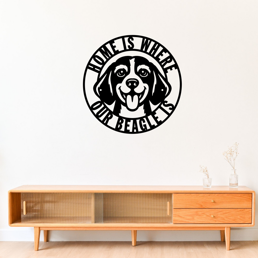 Beagle Dog Metal Sign, Home Is Where My Beagle Is Decor