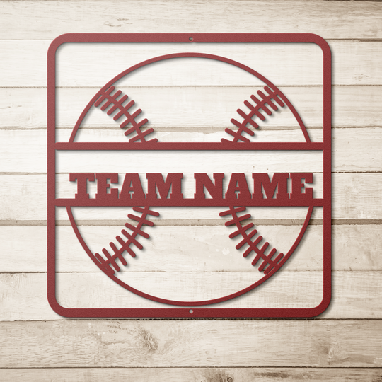 Die-Cut Metal Signs custom text with baseball image