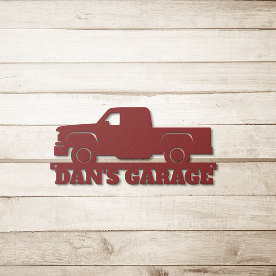 Die-Cut Metal Signs custom text with image of pickup