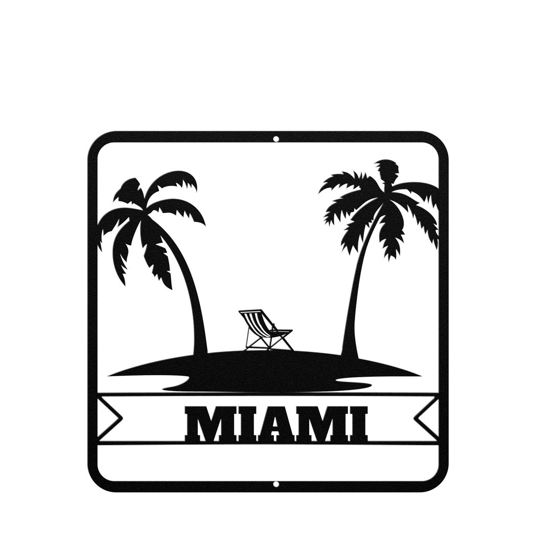 Die-Cut Metal Signs custom text with palm tree image