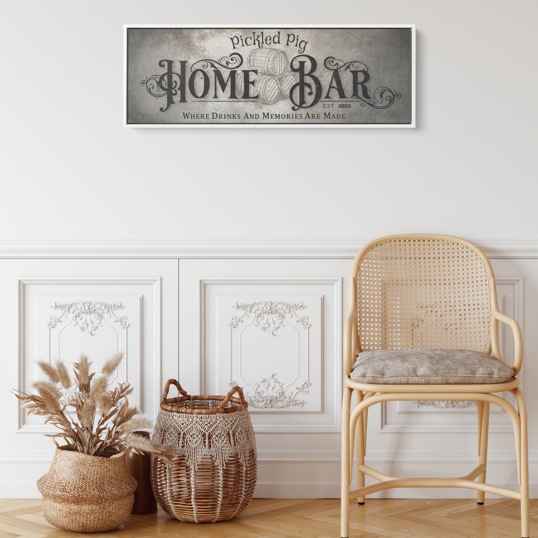 Personalized Home Bar Canvas Art - Vintage Rustic Charm