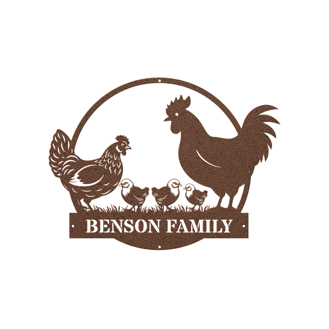 Personalized Custom Metal Farmhouse Sign with Chicken Family