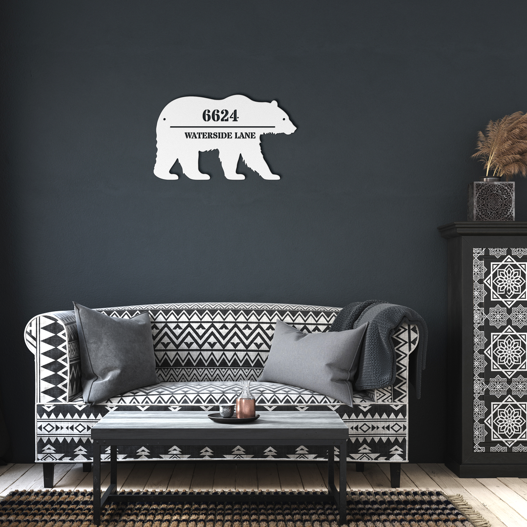 Die-Cut Metal Signs, Personalized Address Sign, Bear Image