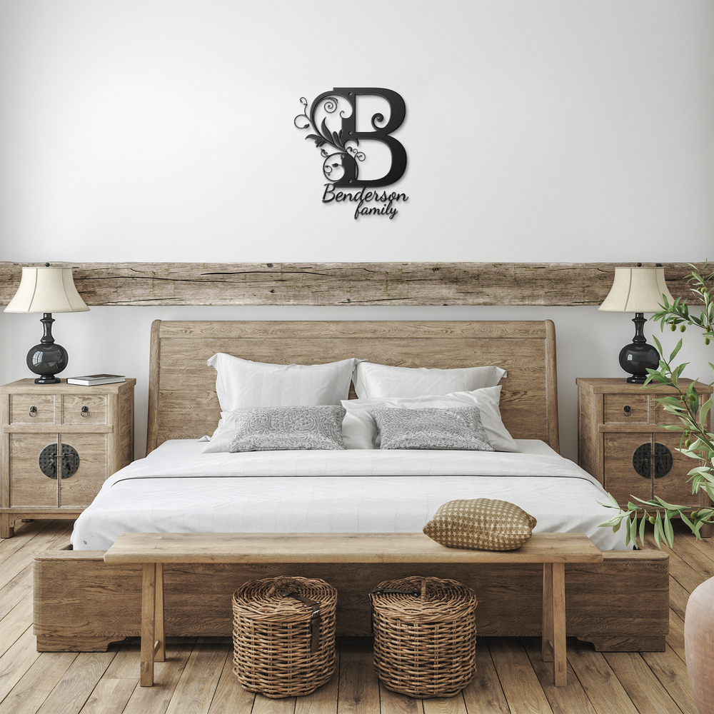 B Monogram Family Name Metal Sign - Custom Wall Art