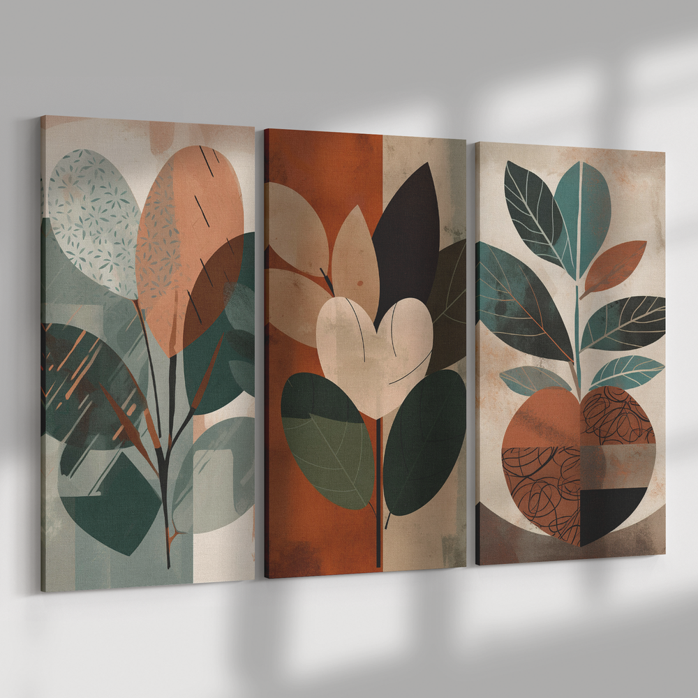 3 Piece Canvas brown boho minimalist botanicals Canvas AnywherePOD (3) 18" x 36"