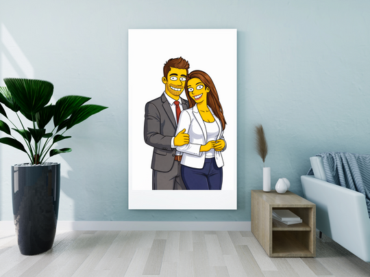 Custom Yellow Cartoon Portrait Canvas – Personalized Gift