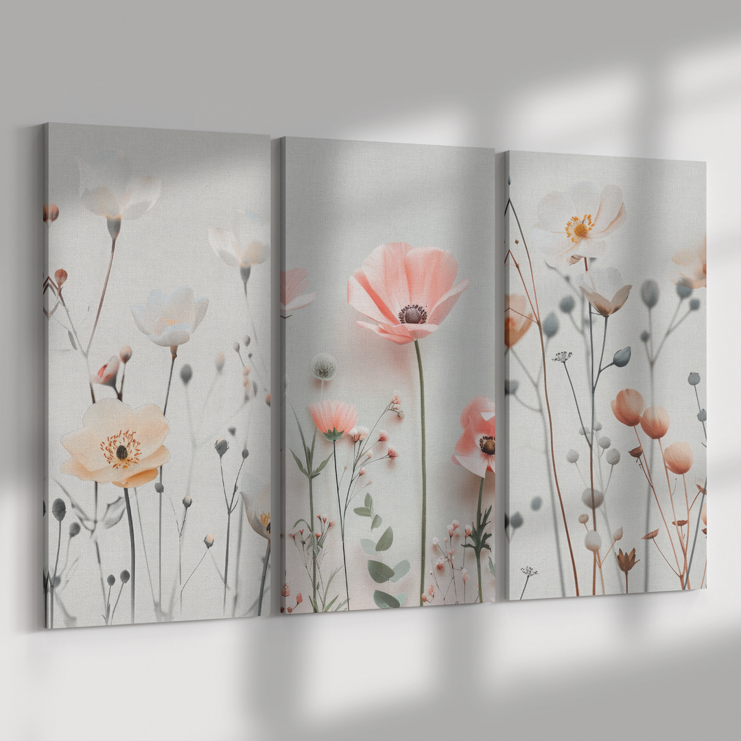 3 Piece Canvas delicate bouquet of soft pastel flowers Canvas AnywherePOD (3) 18" x 36"