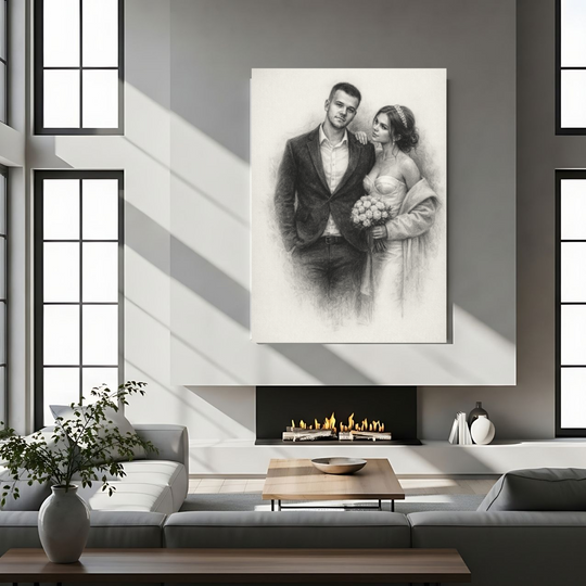 Personalized Wedding Portrait Canvas - Charcoal Style