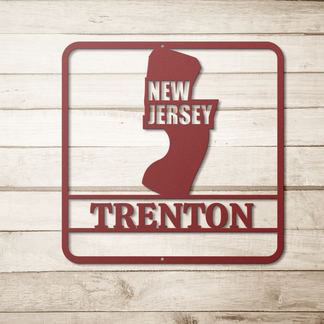 Die-Cut Metal Signs PERSONALIZED STATE MAP OF NEW JERSEY