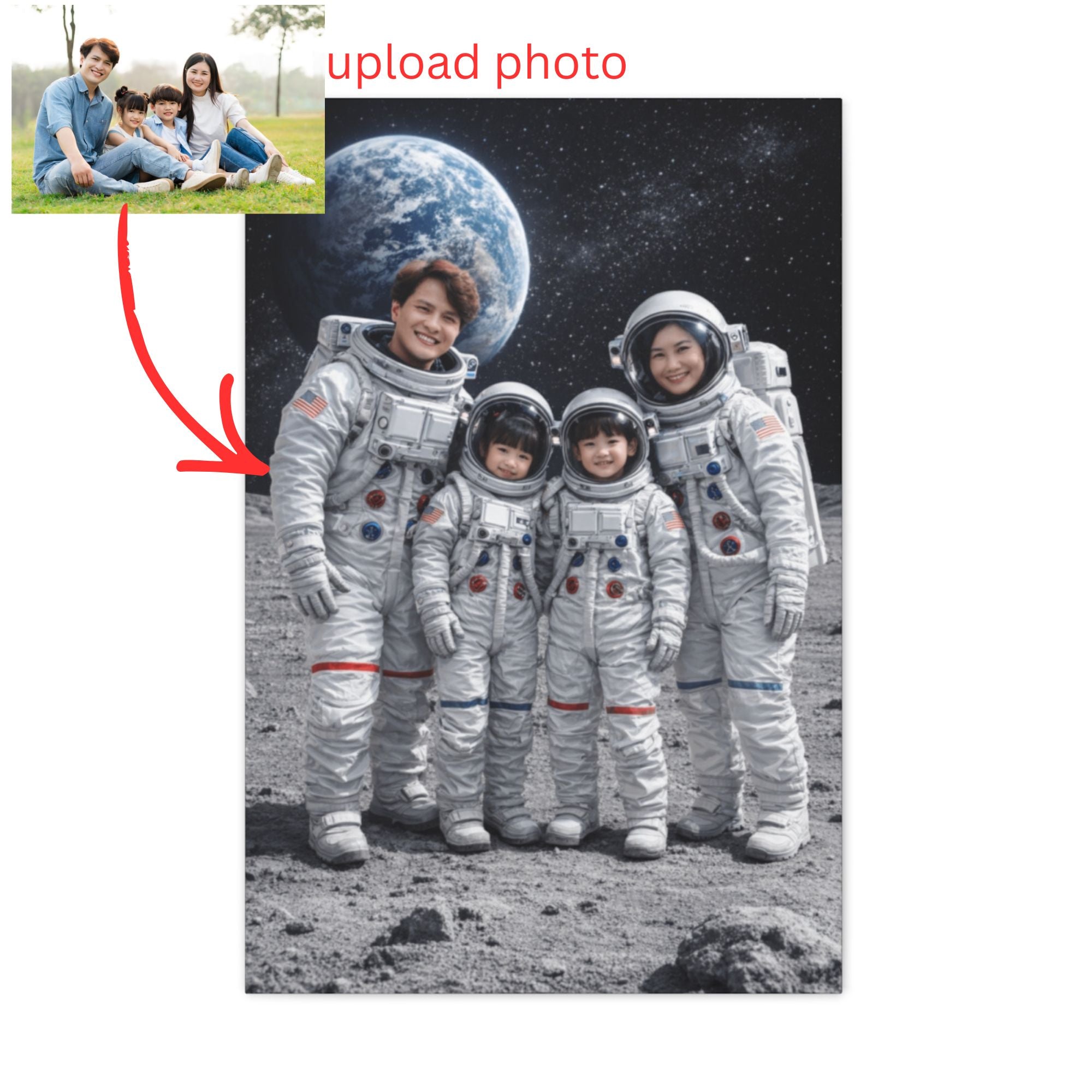 Custom Family Astronaut Portrait Canvas - Tailored Wall Expressions