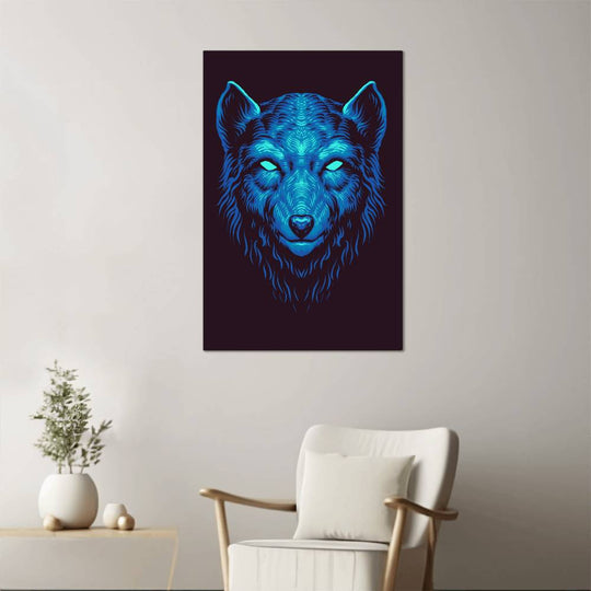 Blue Wolf Vector Style High Gloss Metal Art Print