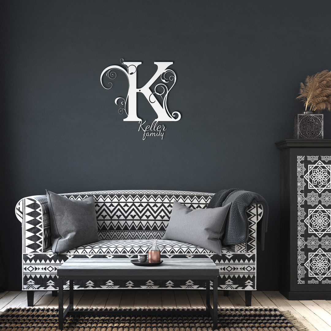 K monogram Personalized Metal Sign - Family Name Wall Art
