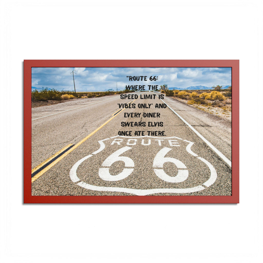 Framed Route 66 Road Trip Wall Art with Funny Travel Quote