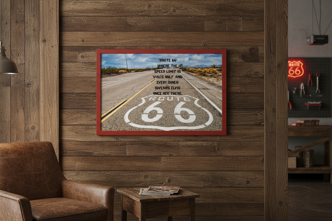 Framed Route 66 Road Trip Wall Art with Funny Travel Quote