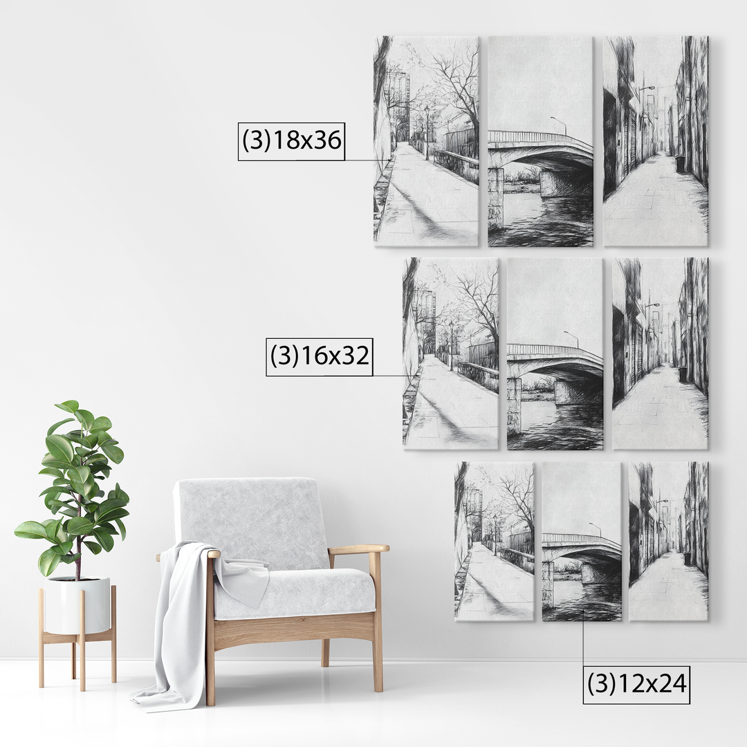 Charcoal Style Landscape Art - 3 Piece Canvas Set