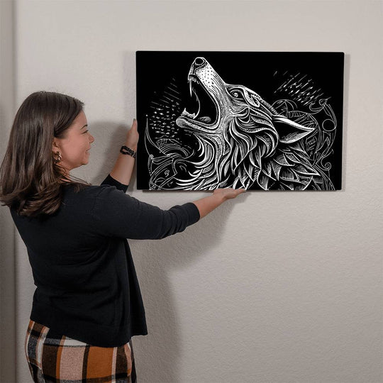 Angry Wolf Hand Drawn Style High Gloss Metal Art Print