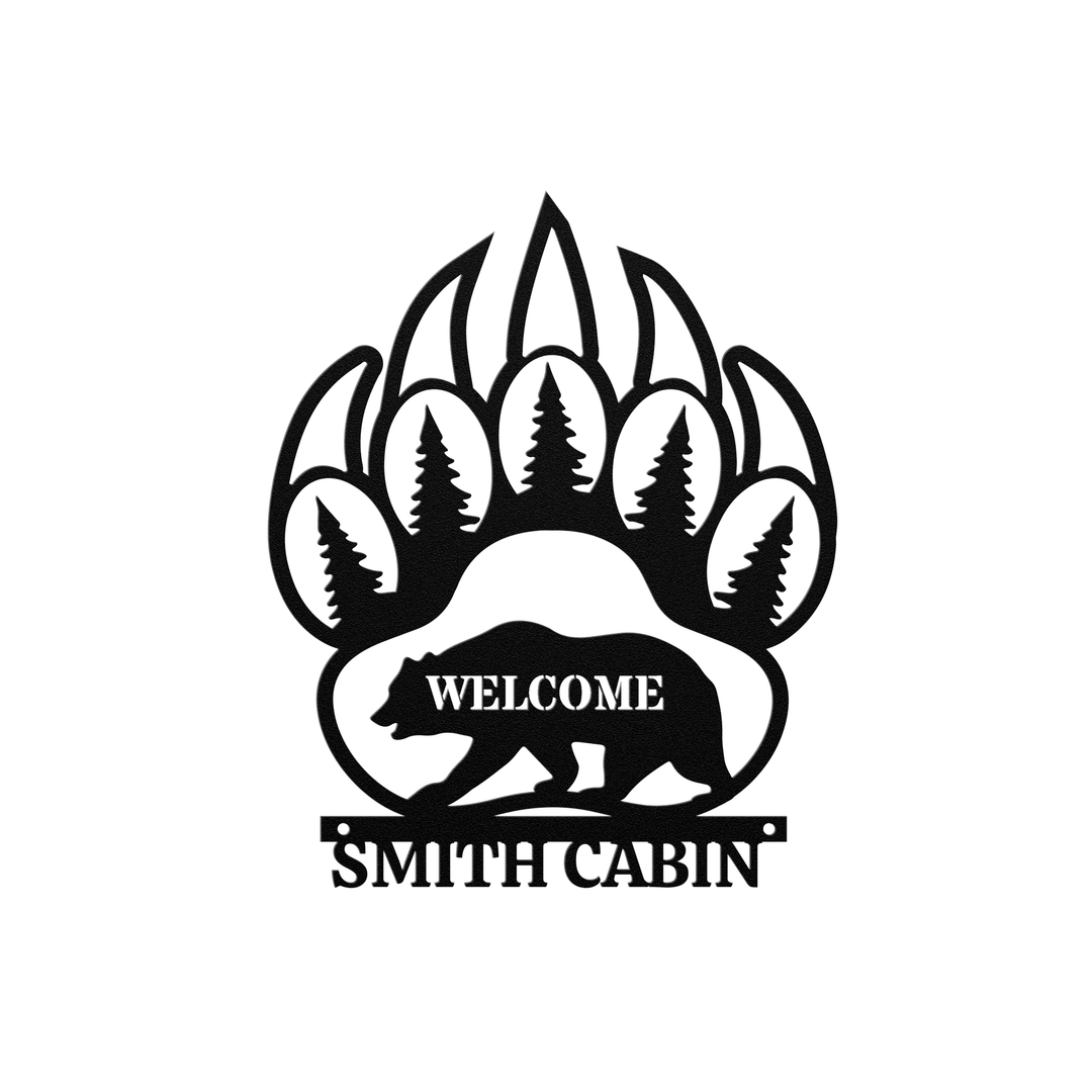 Personalized Bear Paw Metal Sign for Cabins