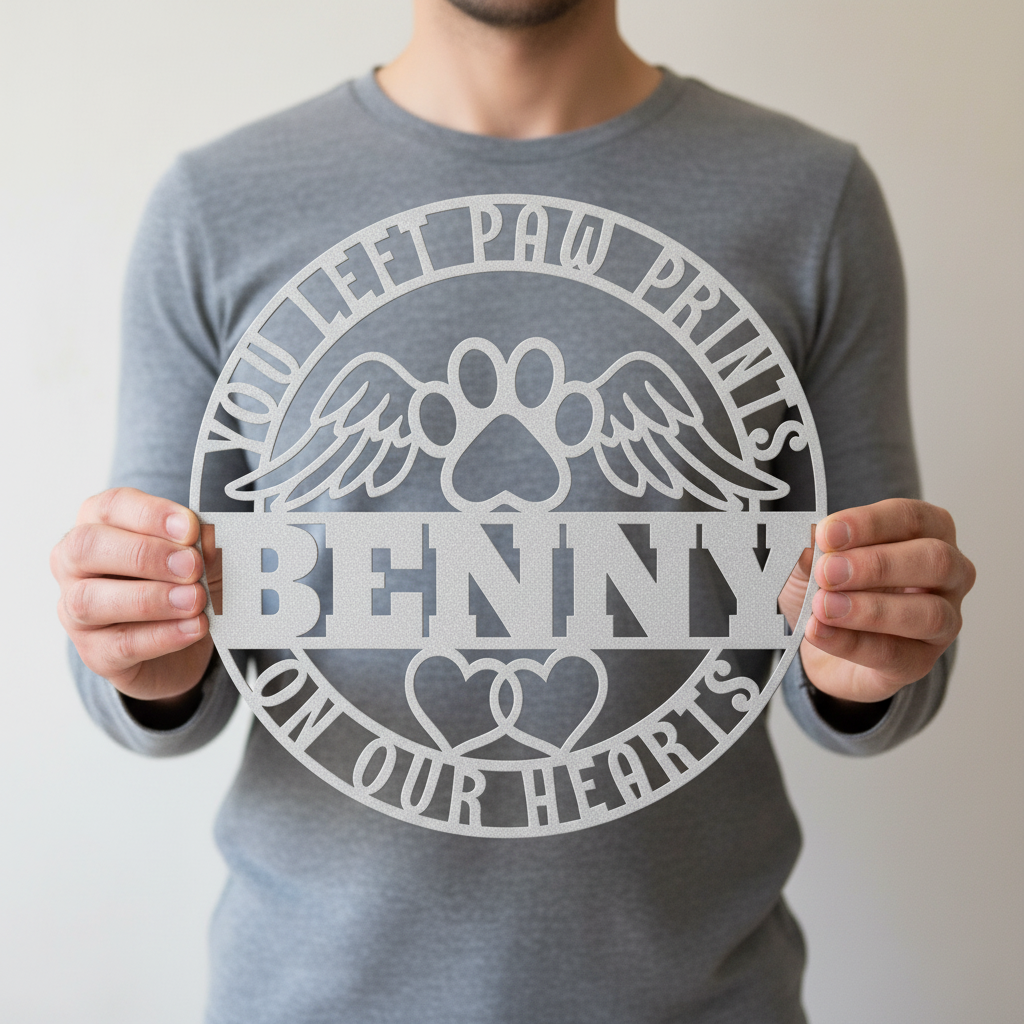 Pet Memorial Sign with Angel Wings and Paw Print/personalized