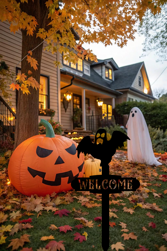 Halloween Ghost Welcome Metal Yard Sign