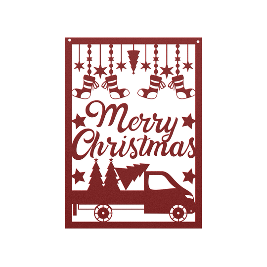 Metal Christmas Wall Art - Rustic Truck Design