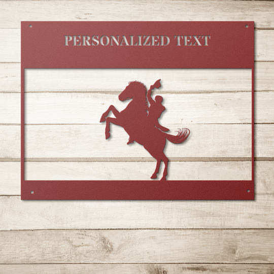 Die-Cut Metal Signs personalized featuring bucking horse and rider