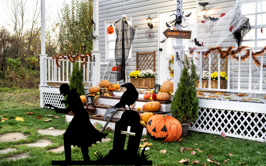 Halloween Zombie Graveyard Metal Sign with Raven Silhouette