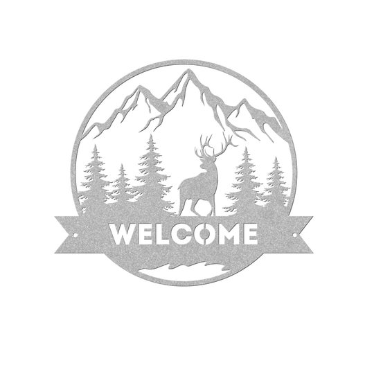 Metal Signs welcome sign featuring a deer image Wall Art AnywherePOD