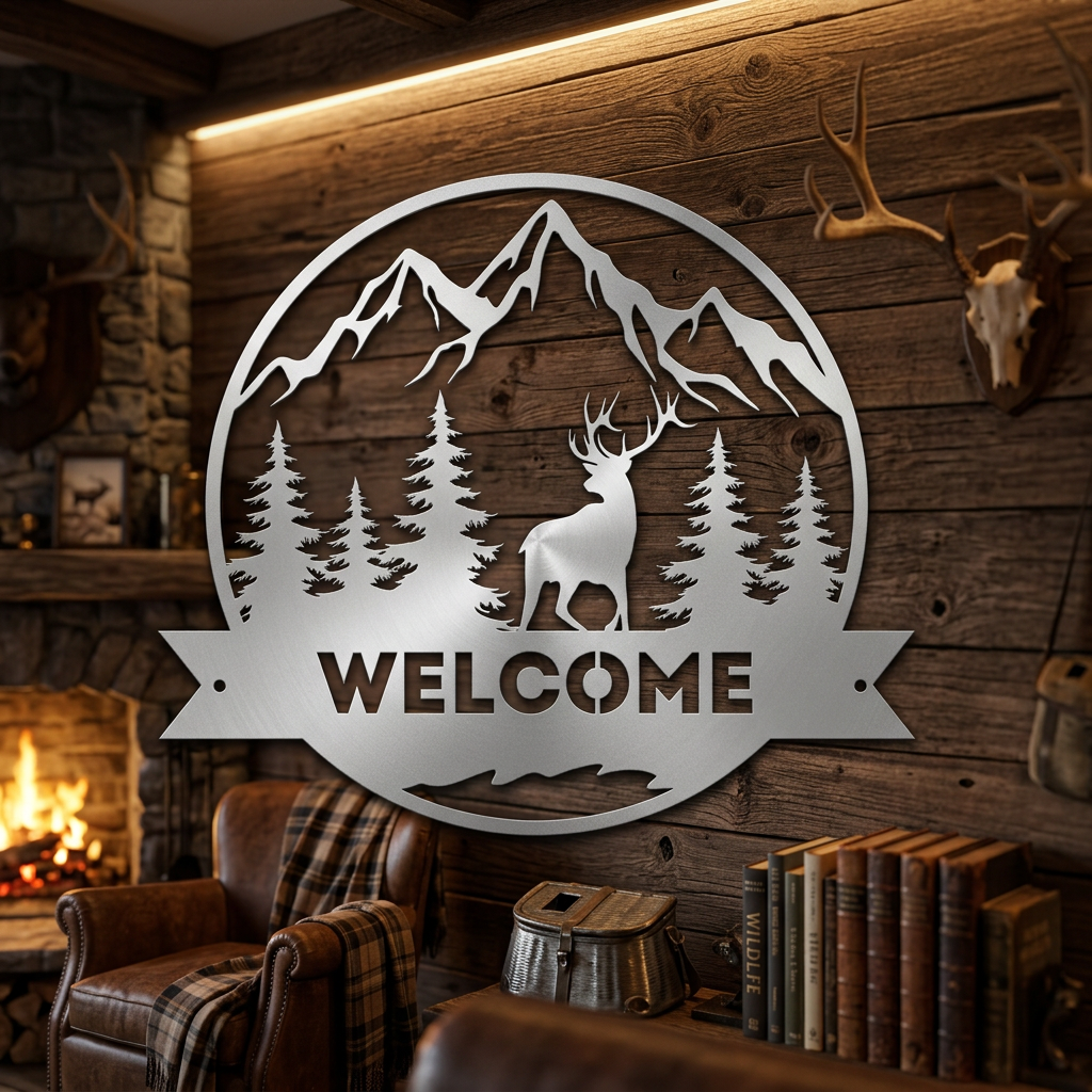 Metal Welcome Sign with Deer Design - Outdoor Decor