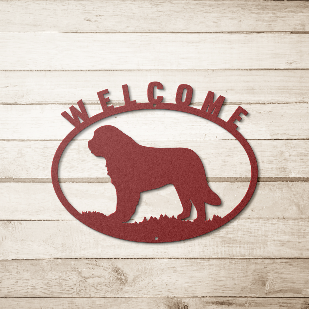 Dog Lover Metal Signs featuring a welcome sign and a dog image Wall Art AnywherePOD Red 36 Inch