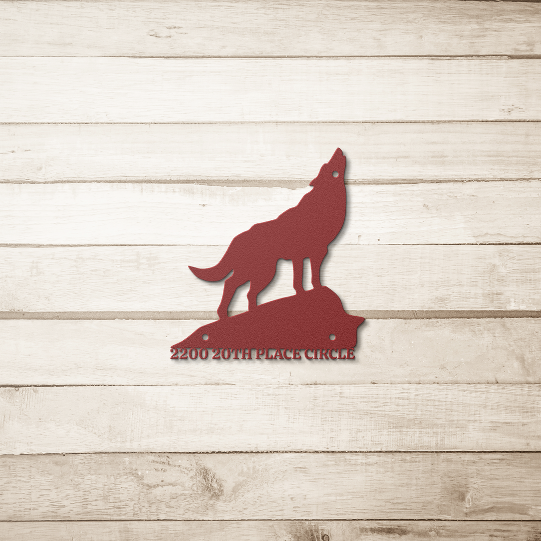 Howling Wolf Personalized Address Metal Signs AnywherePOD Red 36 Inch