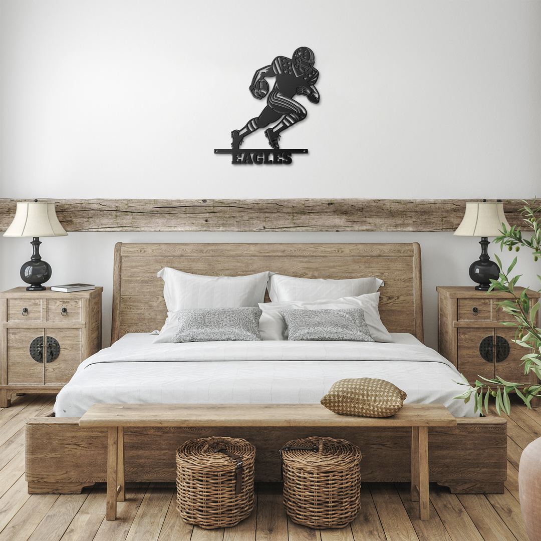 Running Football Player Metal Signs Wall Art AnywherePOD Black 12 Inch