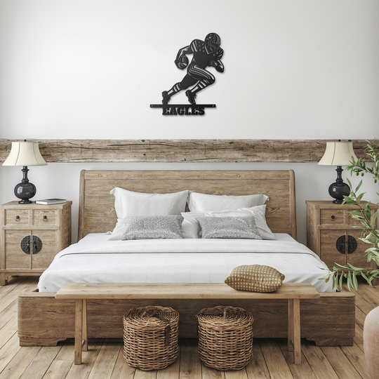 Running Football Player Metal Signs Wall Art AnywherePOD Black 12 Inch