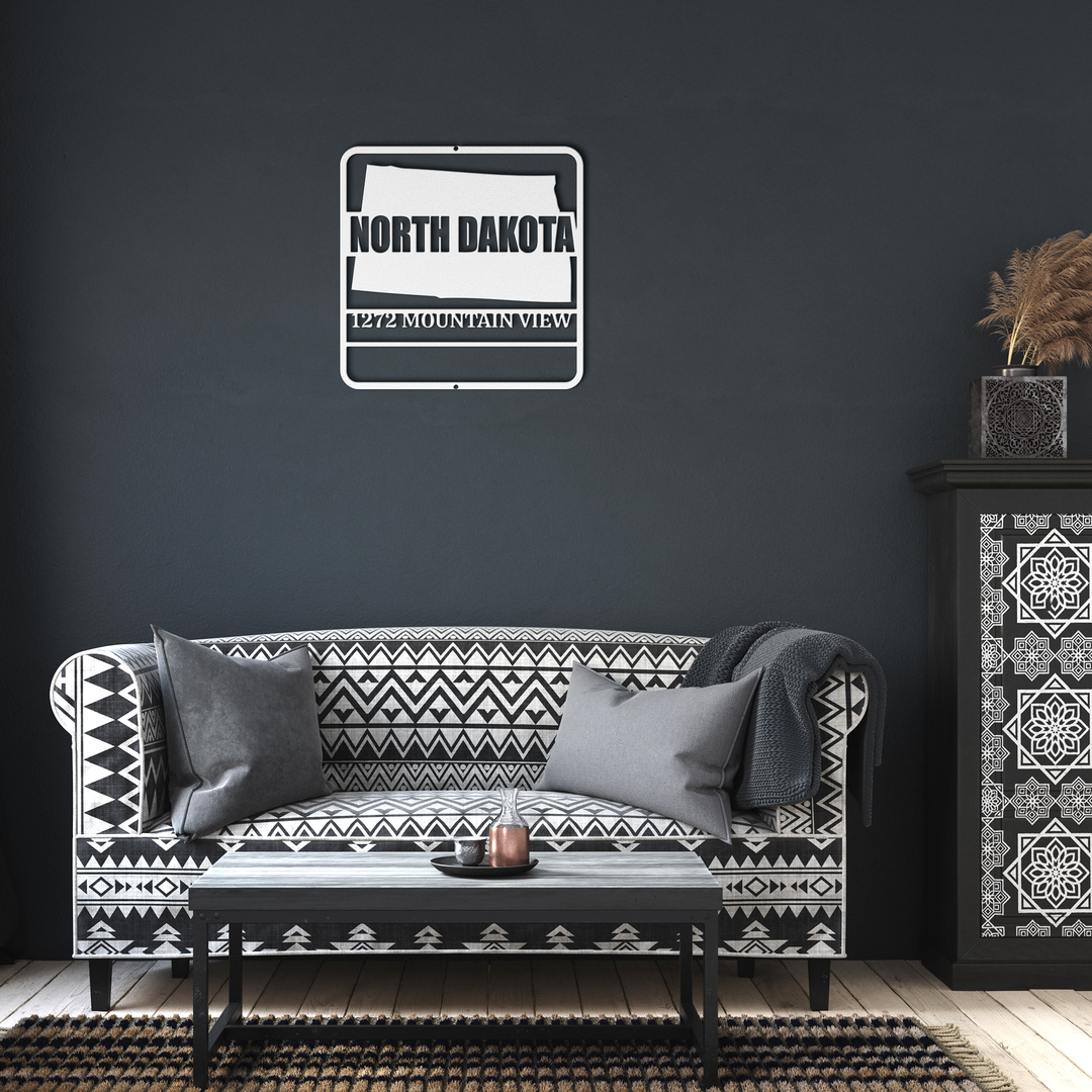 North Dakota Custom Metal Wall Art - Personalized Outdoor Address Plaque