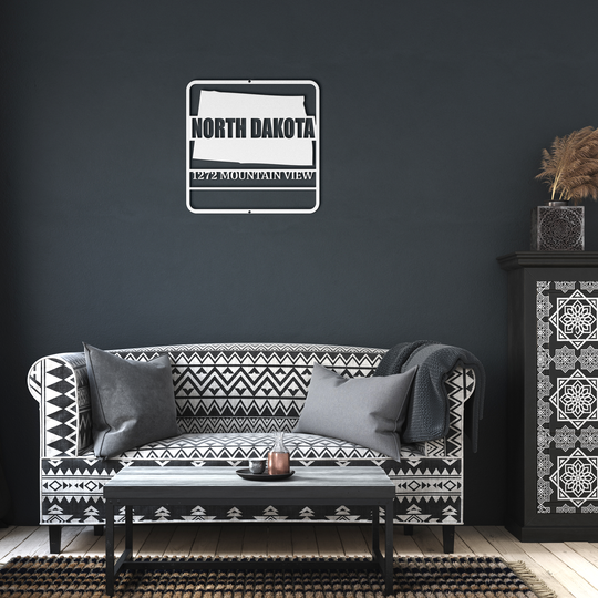 North Dakota Custom Metal Wall Art - Personalized Outdoor Address Plaque