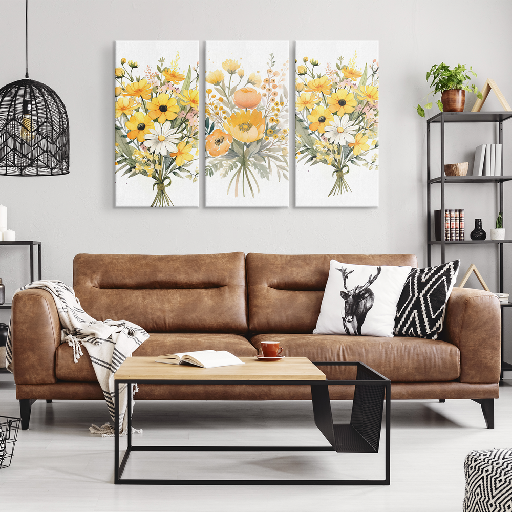 3 Piece Canvas watercolor flower bouquet illustration Canvas AnywherePOD (3) 18" x 36"