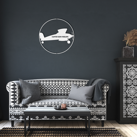 Personalized custom Die-Cut Metal Signs with an image of an airplane