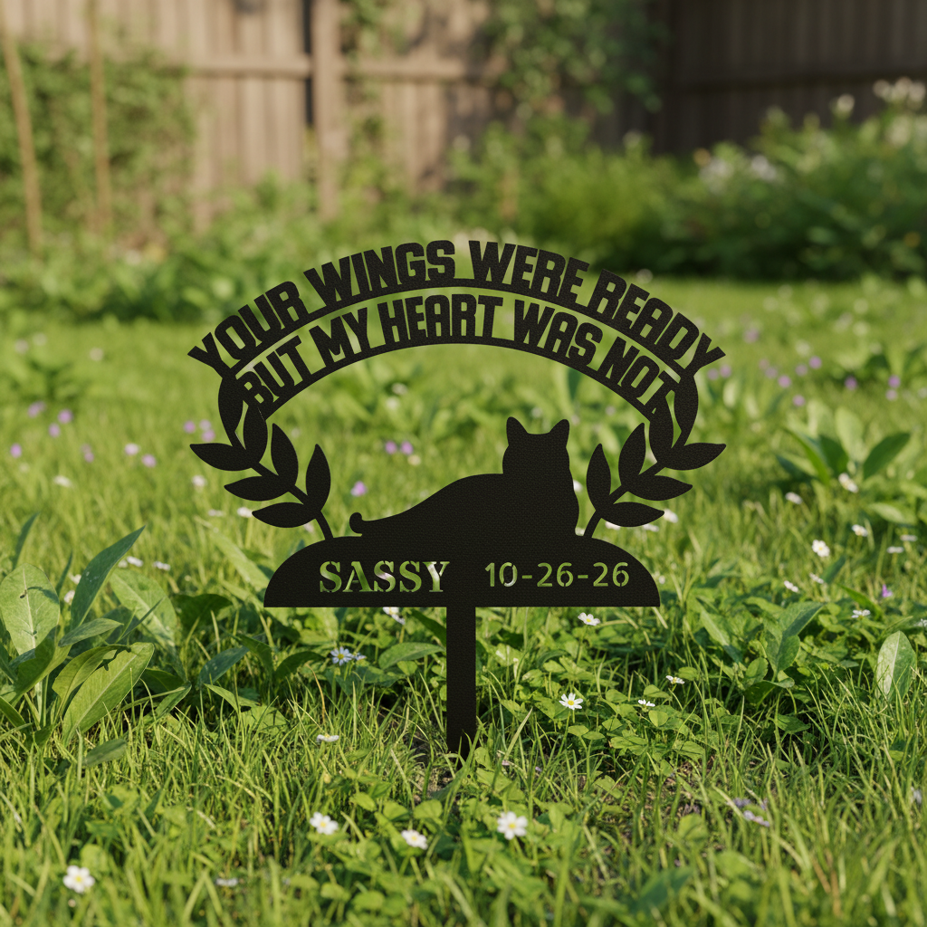 Personalized Cat Memorial Metal Sign – Wings Were Ready