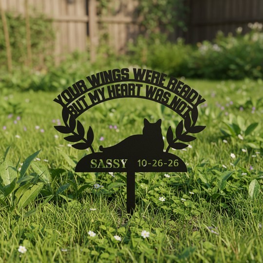 Personalized Cat Memorial Metal Sign – Wings Were Ready