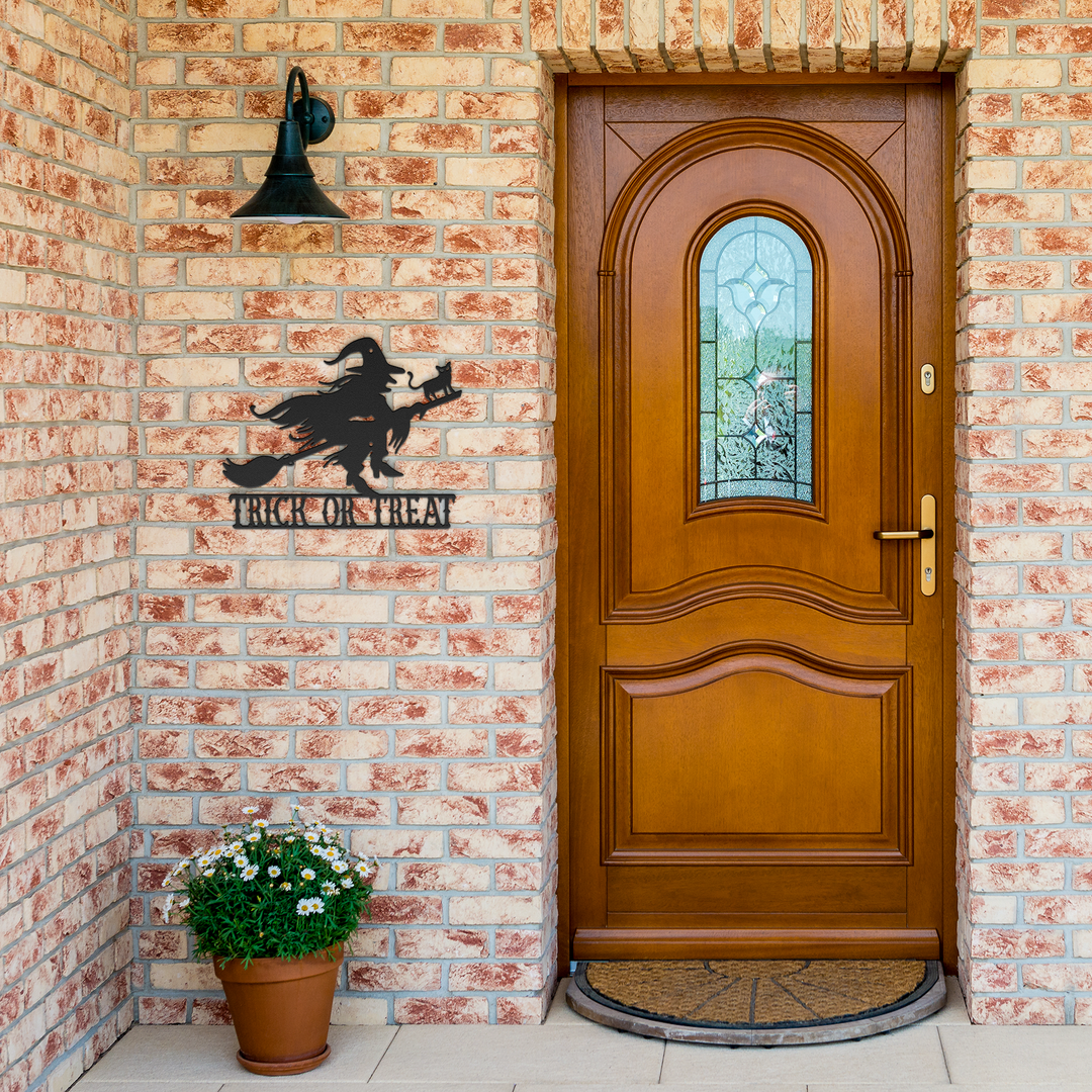 Halloween Witch Trick or Treat Metal Wall Sign