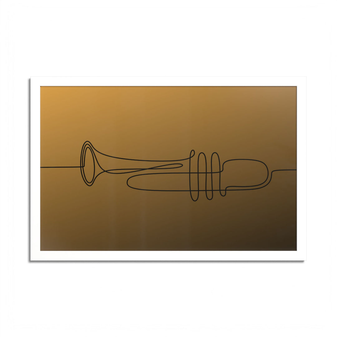 Minimalist Trumpet Wall Art in a Framed Gold-Toned Print