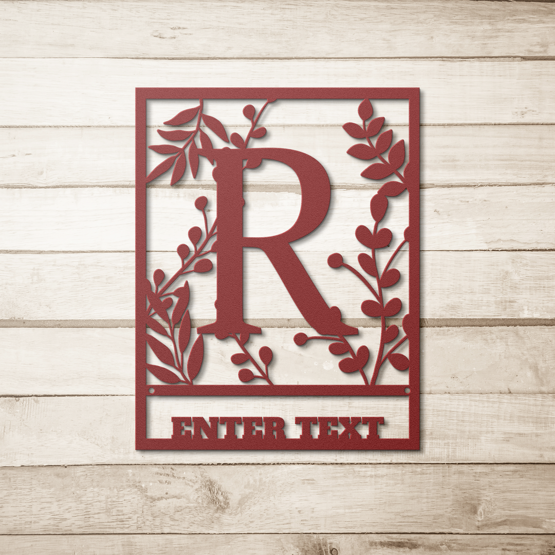 Die-Cut Metal Signs floral monogram R