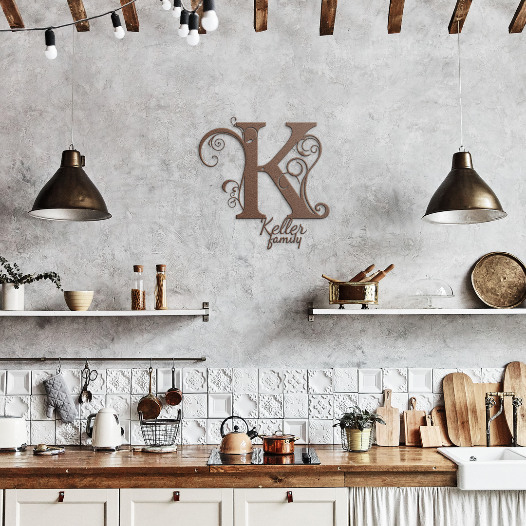 K monogram Personalized Metal Sign - Family Name Wall Art
