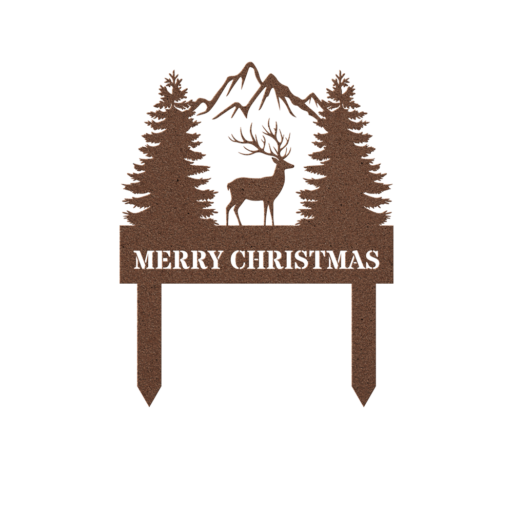 Christmas Metal Yard Sign - Deer & Trees Design