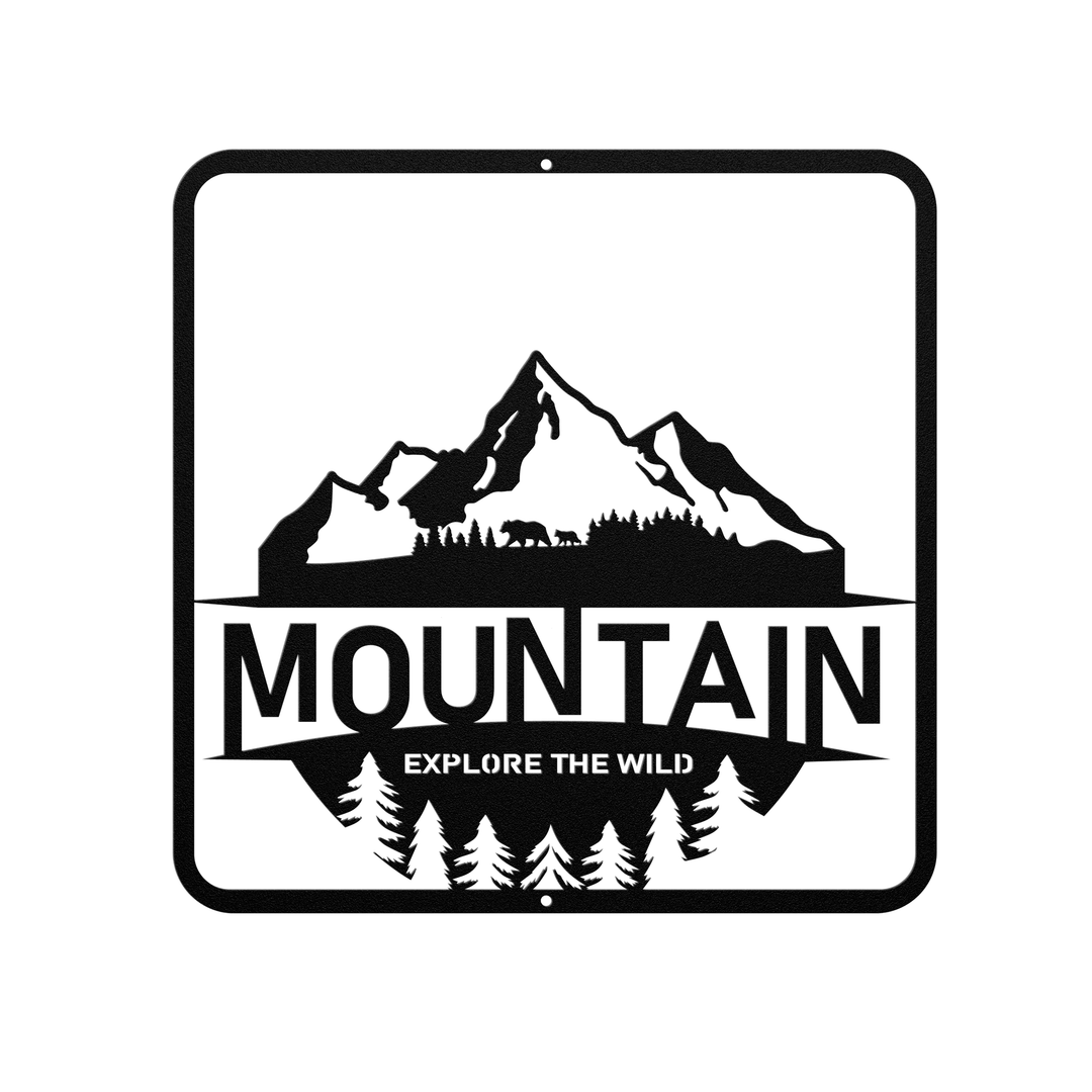 Die-Cut Metal Signs with a mountain image