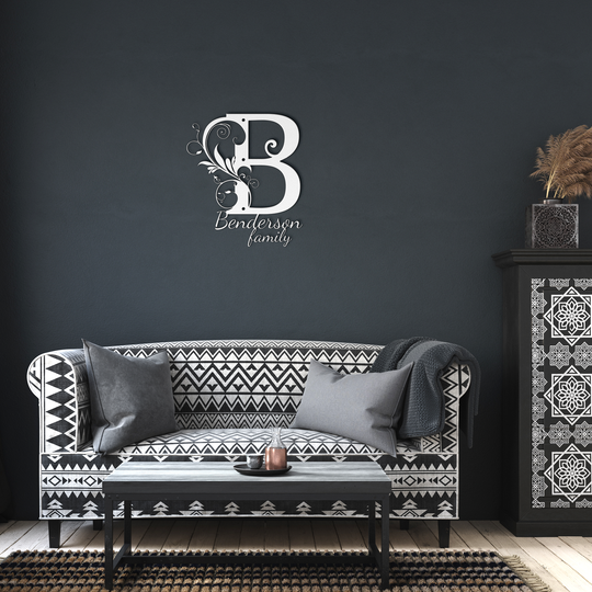B Monogram Family Name Metal Sign - Custom Wall Art