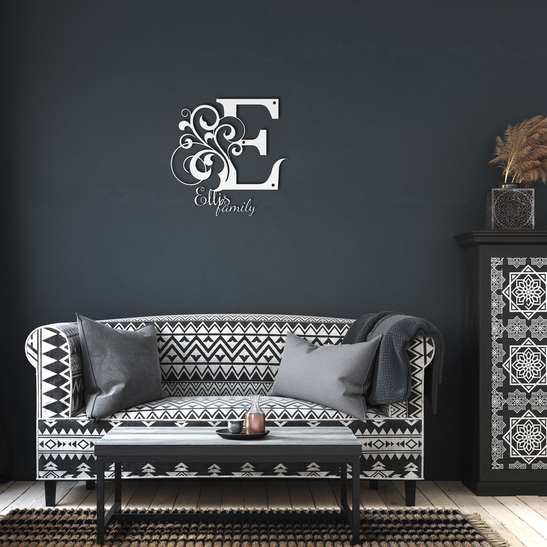 E monogram Personalized Metal Sign - Family Name Wall Art
