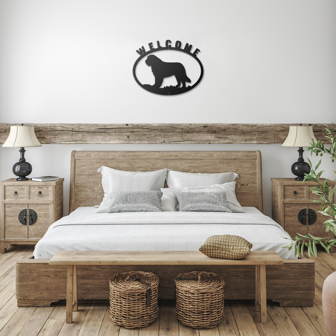 Dog Lover Metal Signs featuring a welcome sign and a dog image Wall Art AnywherePOD