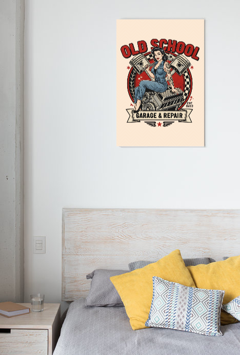 Vintage Metal Wall Sign - Garage Decor with Pin-up Girl - Tailored Wall Expressions
