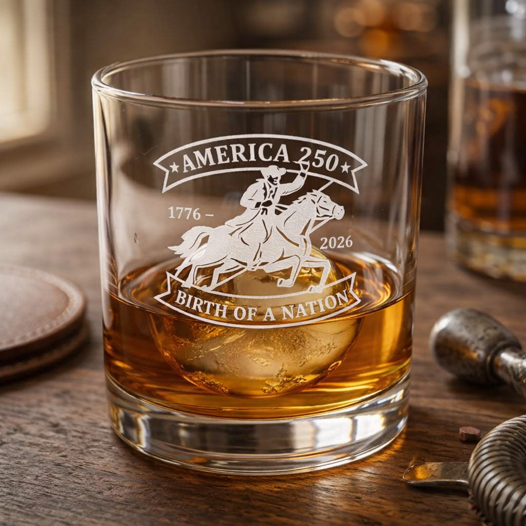 Engraved Whiskey Glass - America 250 Patriotic Gift